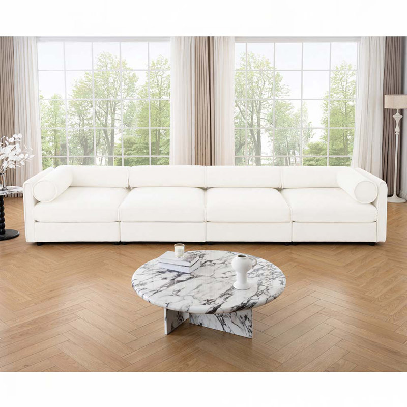 Canapé en chenille, H 27,9 po x l 142,5 po x P 37,4 po, 4, Blanc
