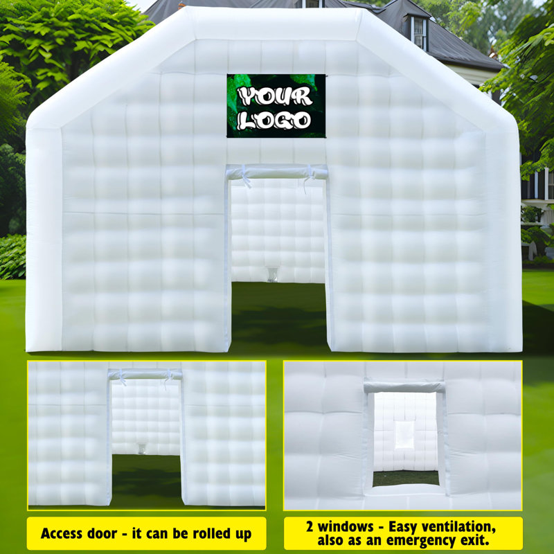 Dôme gonflable blanc 20 'x 16,5' pour boîte de nuit avec ventilateur, H 143 po x l 236,22 po x P 236,22 po, Blanc