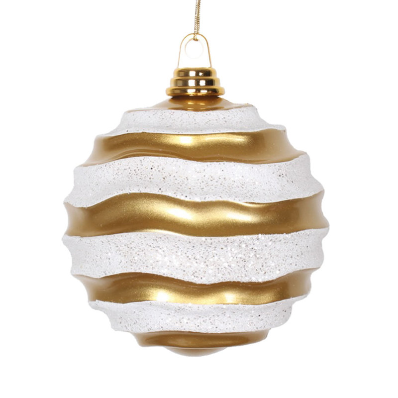 Ornement de Noël boule rayée et scintillante, H 8 po x l 8 po x P 8 po, Or / blanc