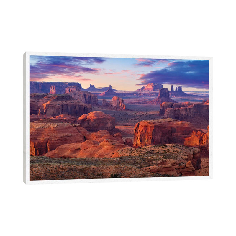 Hunts Mesa Monument Valley Sunset by Susanne Kremer - Print on Canvas, 45.72cm H x 66.04cm W x 3.81cm D, White Floater Framed