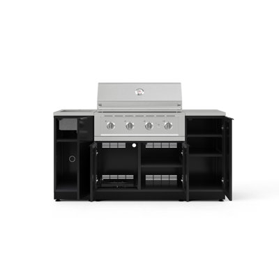 Ensemble d'armoires extérieures en aluminium 5 pièces avec évier, 1 porte, armoire de barbecue, gril au propane liquide 36 po et plateau en acier inoxydable 16 po