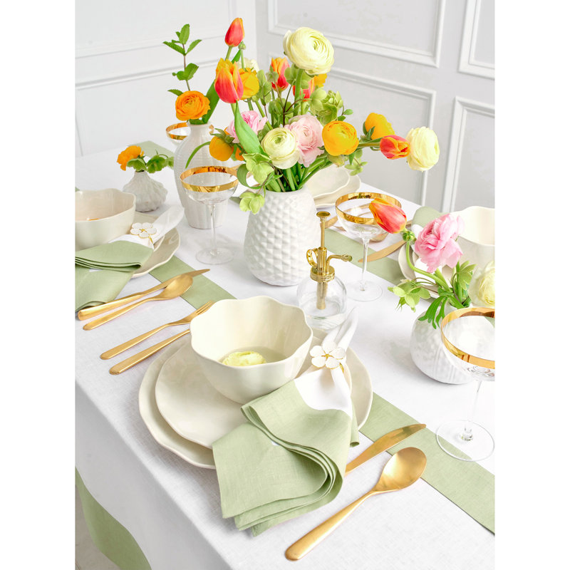 Contempo - 100% Pure Linen Dinner Napkins, Sage Green/White