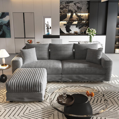 Convertible Deep Seat Sofa In Plush Corduroy For Living Room Comfort