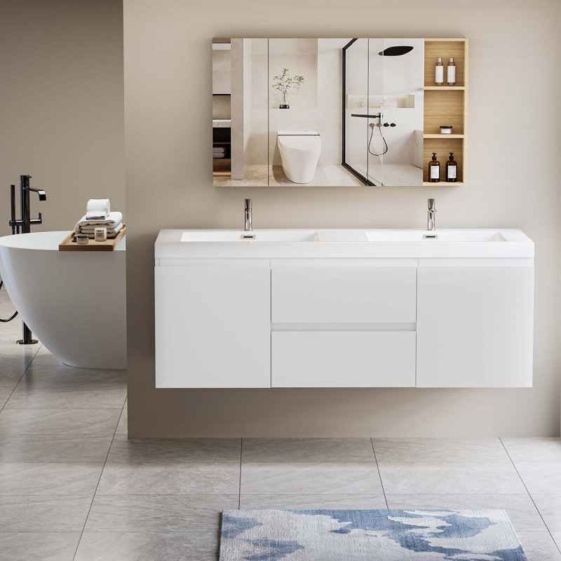 60"Floating Bathroom Vanity With Double Sink
