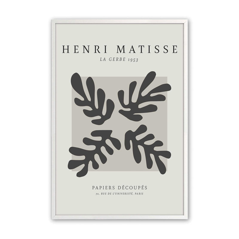 La Gerbe en noir Matisse, reproduction d'affiche dans un cadre en érable, 10 po x 8 po, H 15 po x l 12 po, Blanc opaque