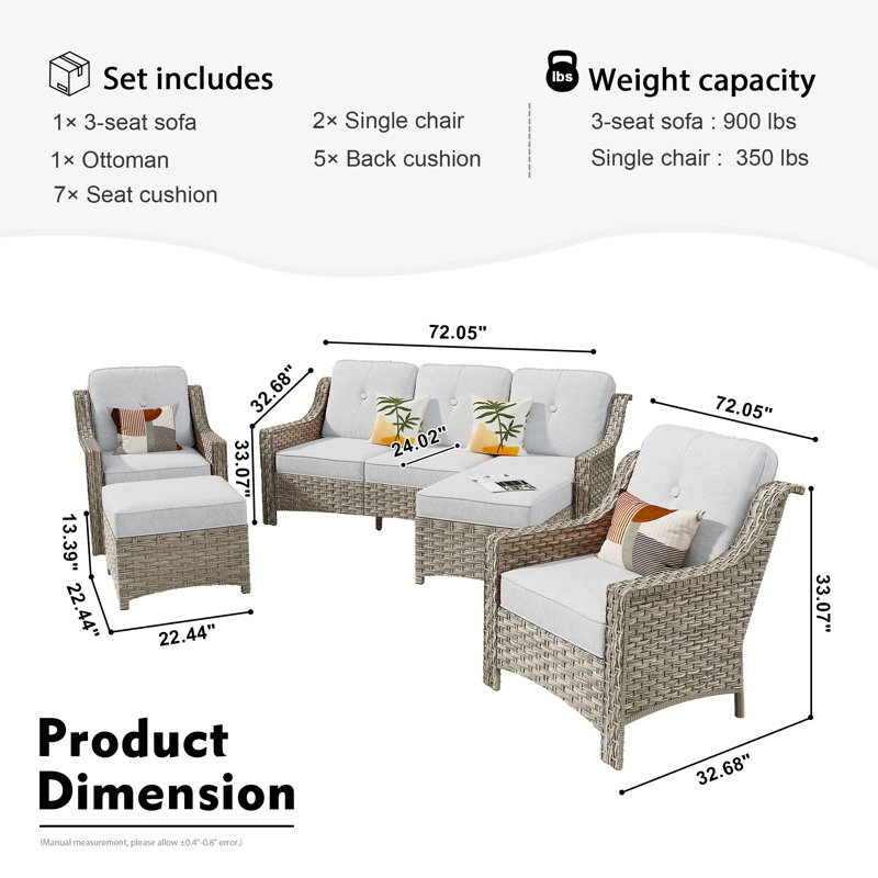 Harper Wicker 7 - Person Patio Conversation Set with Cushions, Light Gray