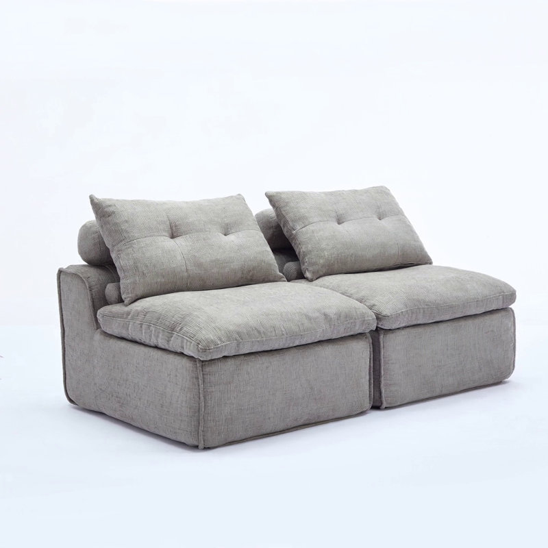 Canapé modulaire en tissu chenille avec cou et coussins lombaires, sans accoudoirs, combinaisons de bricolage pour petits espaces, gris clair