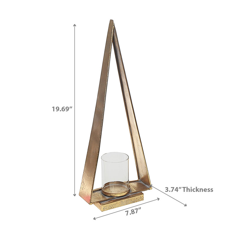 Grand porte-bougie triangulaire en métal, H 18 po x l 8 po x P 2 po