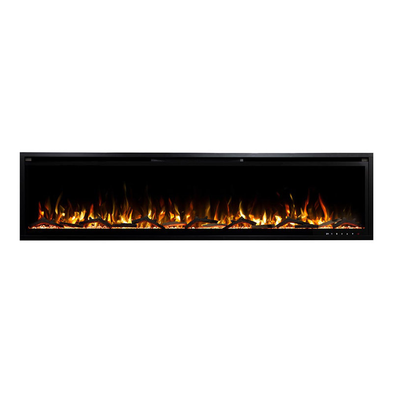Ultra Thin Aerus Slim Recessed or Wall Mounted Electric Fireplace, Alexa or Google Home Compatible, WiFi, Logs & Crystals, Remote Control