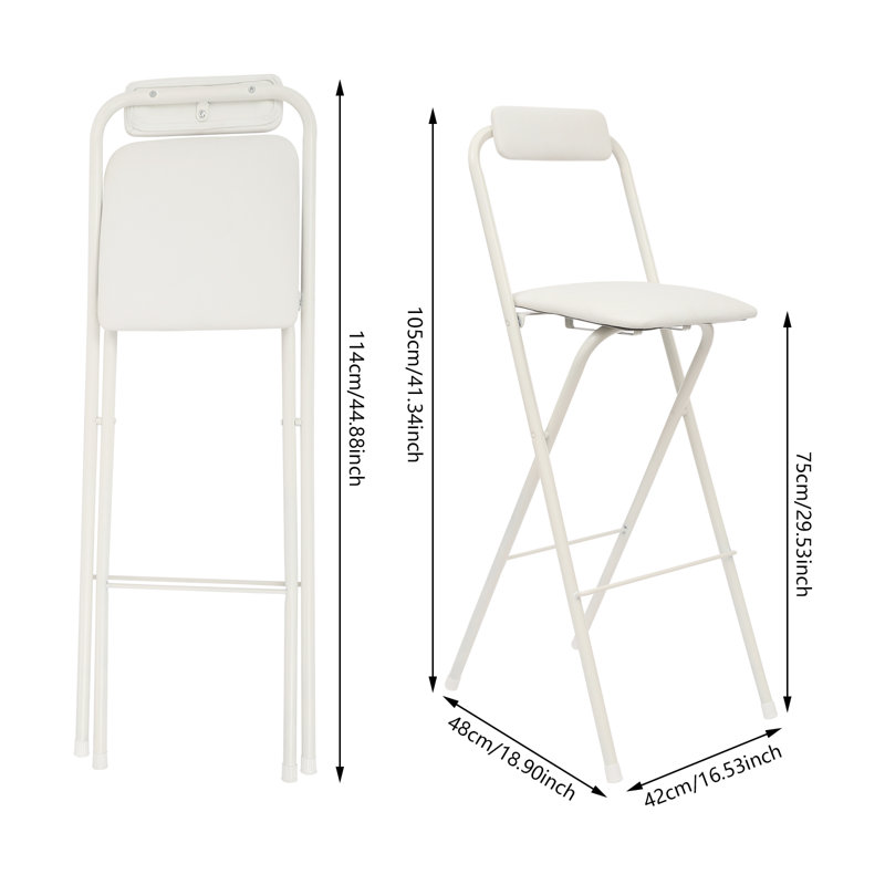 Portable Folding Bar Stool With Backrest Tall Bar Stools (2 Pcs, 29.53Inch) White, White