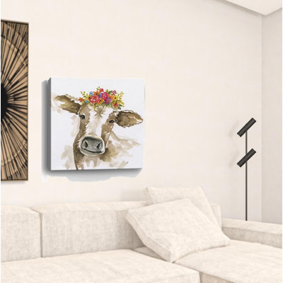 Watercolor Floral Cow Unframed Print Wall Art