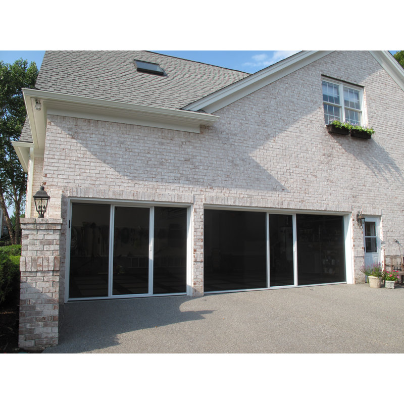 6' W x 7' H Garage Screen Door with Passage Door, 84" H x 192" W, Brown Frame/Black PVC-coated Screen Mesh