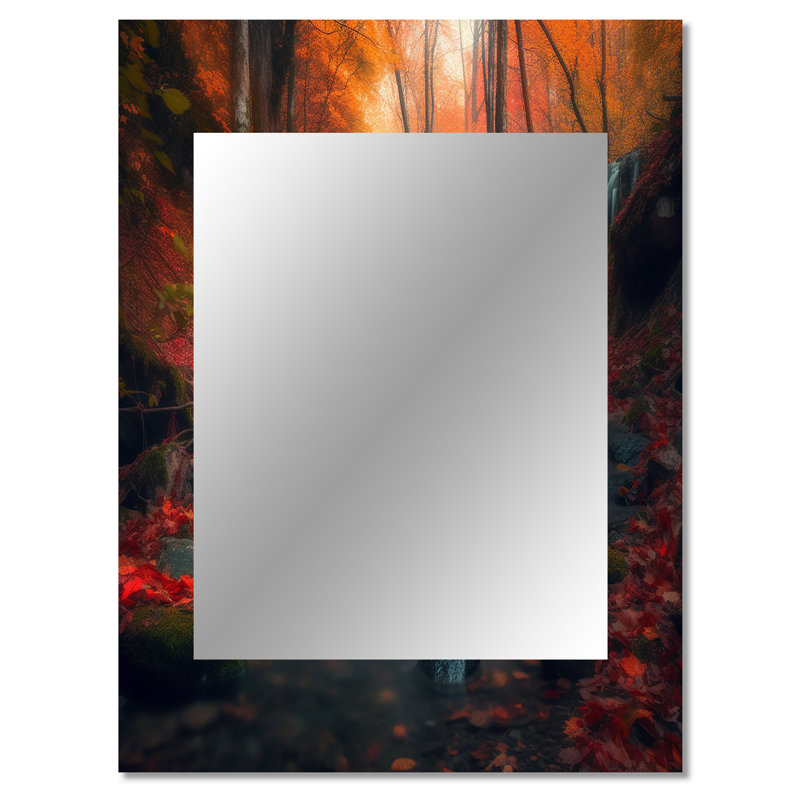 «Waterfall In Fall Forest I», miroir mural unique, impression sur métal, 40 po x 30 po
