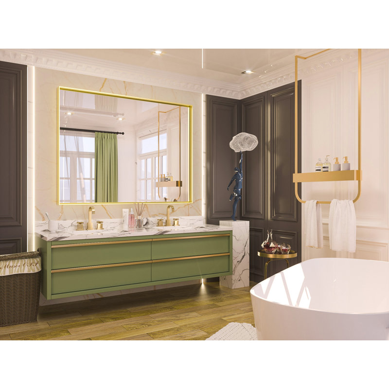 Stemn Framed Bathroom Vanity Mirror Accent Mirror, Gold, 48" x 36"