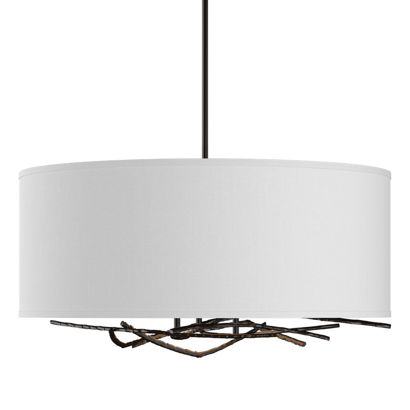 Brindille 3 - Light Drum Chandelier, Natural Anna, Oil Rubbed Bronze, 27.6" - 38.4"