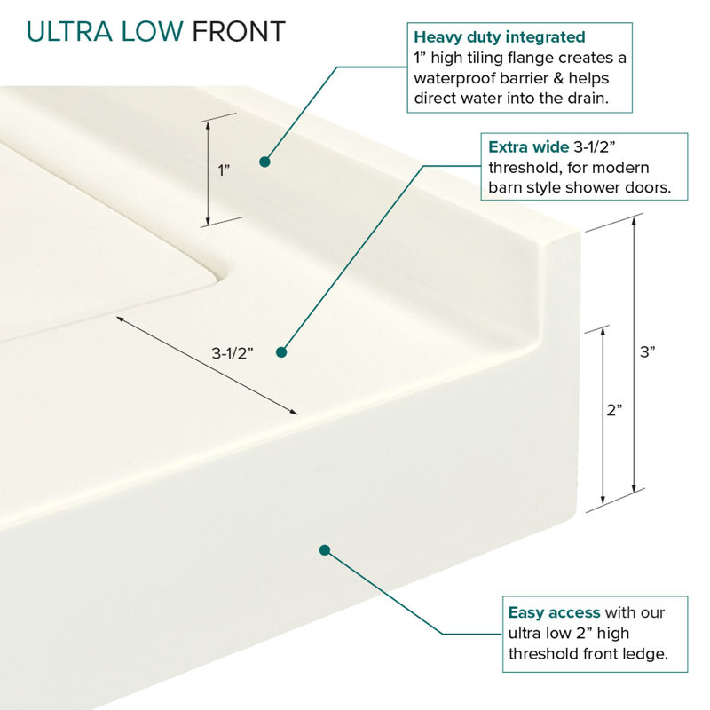 Base de douche à surface solide en fonte 60 po x 36 po avec structure linéaire dissimulée Transolide, Gauche, Camée