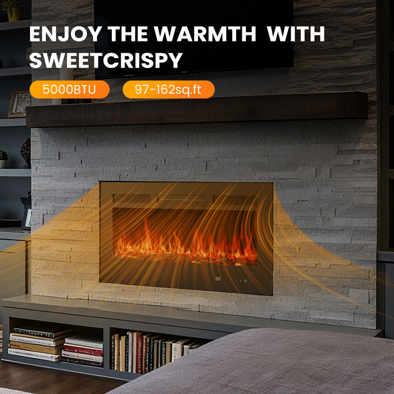 Recessed or Wall Mounted Electric Fireplace Heater with Remote Control, 36" H x 18.1" W x 4" D