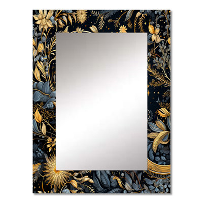 Blatt Blue Celestial Boho Pattern - boho  Large Wall Mirror, Floral, Nature Unique Mirror, Printed Metal Art