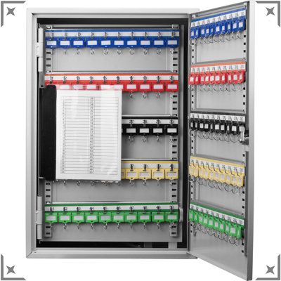 300 Key Adjustable Cabinet With Lock - Robust Steel Wall Mount Box Colorful Tags For Organized Storage Gray Various Places Locked Efficient Handling Different Shoppers