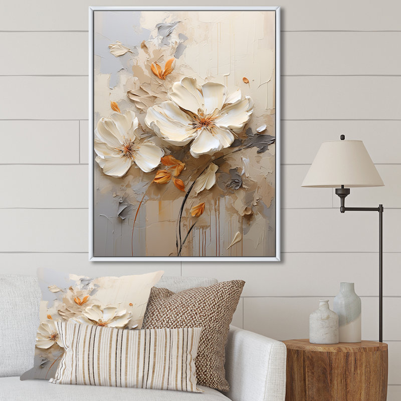 " Beige Simplicity In Petals I ", White Floater Framed, 32" H x 24" W