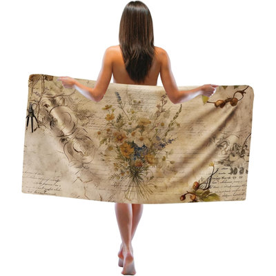 Serviette de plage rétro pour femme, fleurs rustiques, cadeaux de serviettes de plage en sable pour les femmes, serviettes de bain rétro à séchage rapide pour la piscine, 30 x 63 po, vous recevrez un sac fourre-tout en toile de style plage