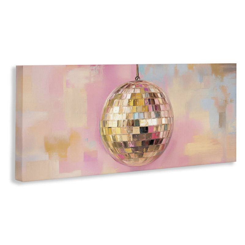 Toile boule dorée de couleur disco, design par Nini Art, H 10 po x l 24 po