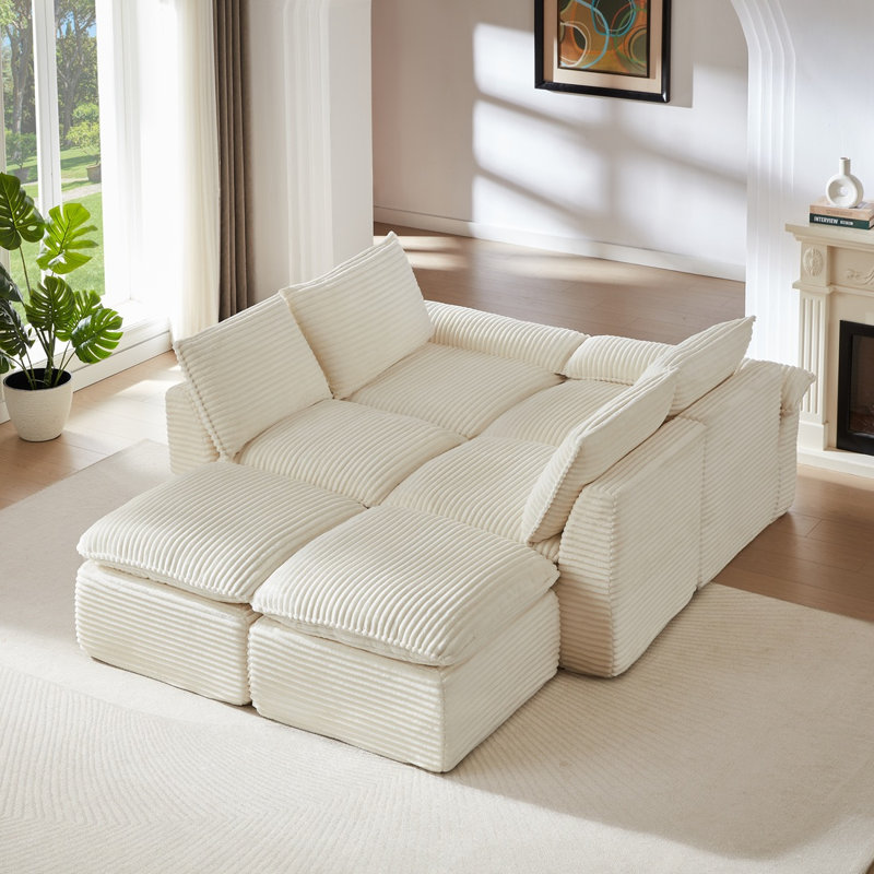 Ensemble de canapé modulaire en velours côtelé Modern, Blanc