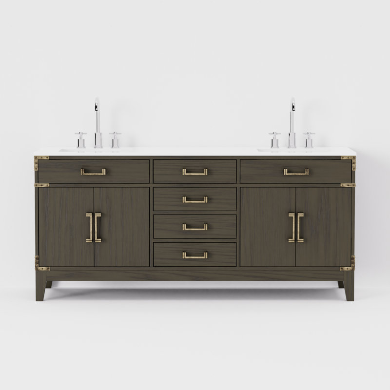 Ensemble de robinet de meuble-lavabo double l 72 po x P 22 po Laurel, Chêne brun, Quartz blanc