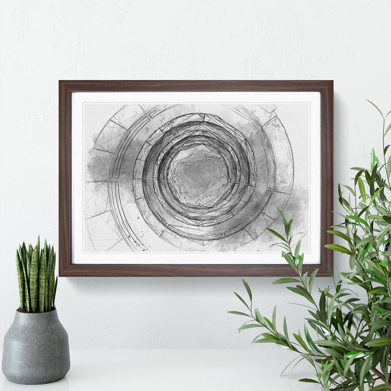 Spiral to the Sky Sketch - Picture Frame Graphic Art Print, 45cm H x 63cm W x 2cm D, Walnut Framed