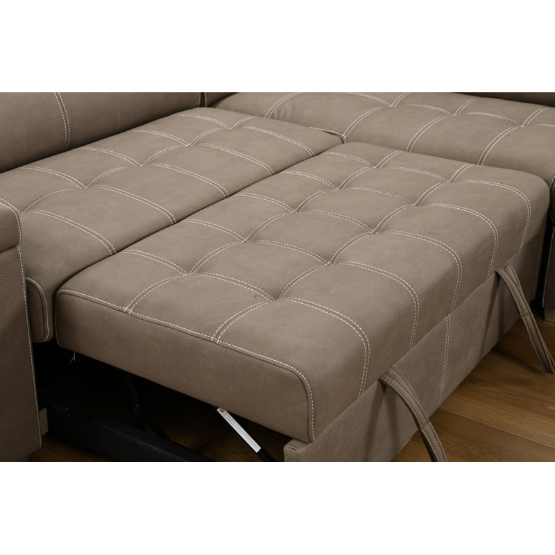 Canapé-lit modulaire en forme de L 99,5 po Canapé-lit convertible 2 en 1 avec lit escamotable et porte-gobelet, Brun