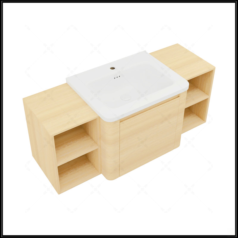 Meuble-lavabo mural de 48 po avec lavabo en céramique blanche, 2 tablettes de rangement et 1 porte à fermeture en douceur, fabrication en contreplaqué écologique