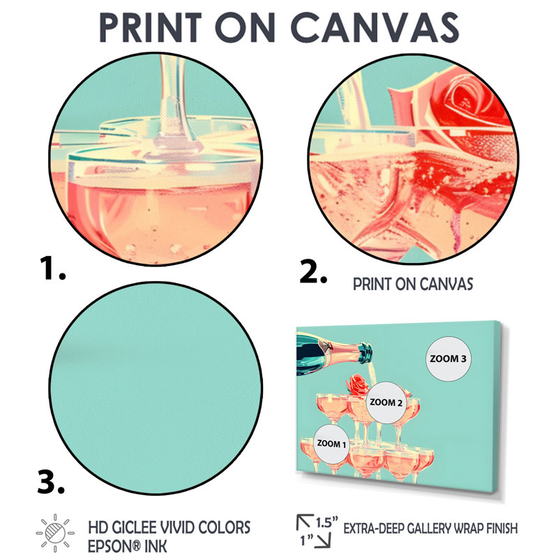 Champagne champagne bulles - Art mural champagne, H 40 po x l 60 po x P 1,5 po, Toile tendue