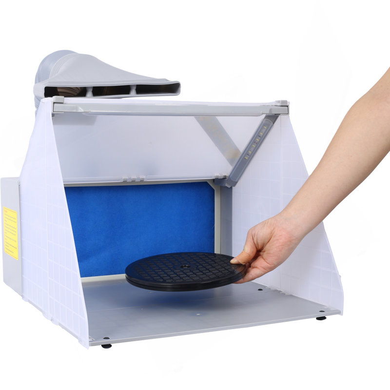 Cabine de pulvérisation portative à aérographe avec 3 lumières DEL, un filtre supplémentaire remplaçable, une table tournante et un tuyau d’extension d’écoulement de 6 pi pour les loisirs, la peinture et l’artisanat