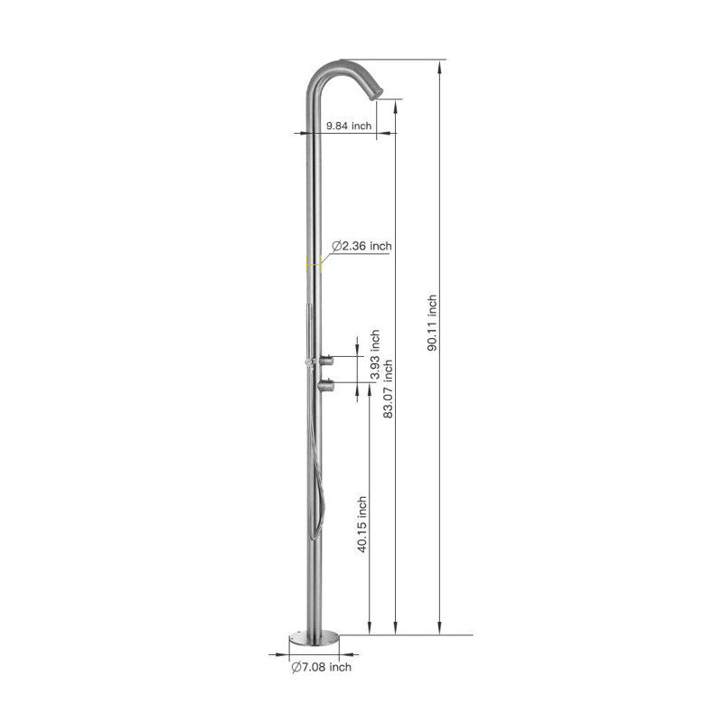 Douche d'extérieur autoportante en acier inoxydable, Brosse