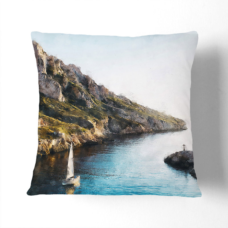 Sailboat in Marseille France Painting Scatter Cushion, 40cm H x 40cm W x 15cm D