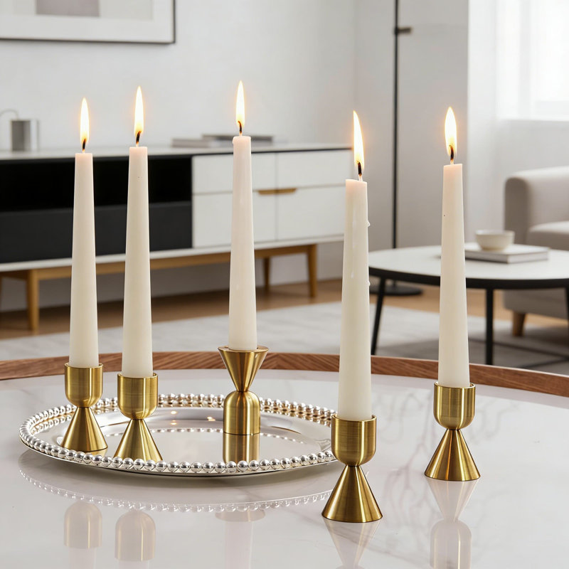 Set Of 4 Premium Gold Candlestick Holders - Handcrafted Aluminium Taper Candle Holders For Fireplace, Table, And Holiday Decor