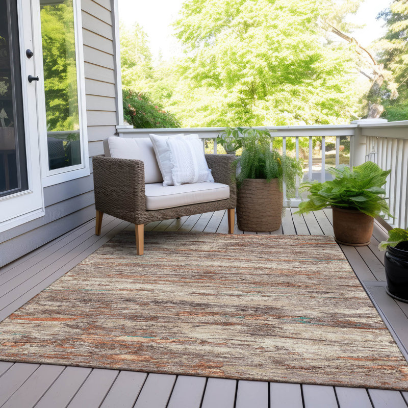 Machine Washable Indoor/Outdoor Xhevrie Terracotta Rug, Rectangle 5' x 7'6"