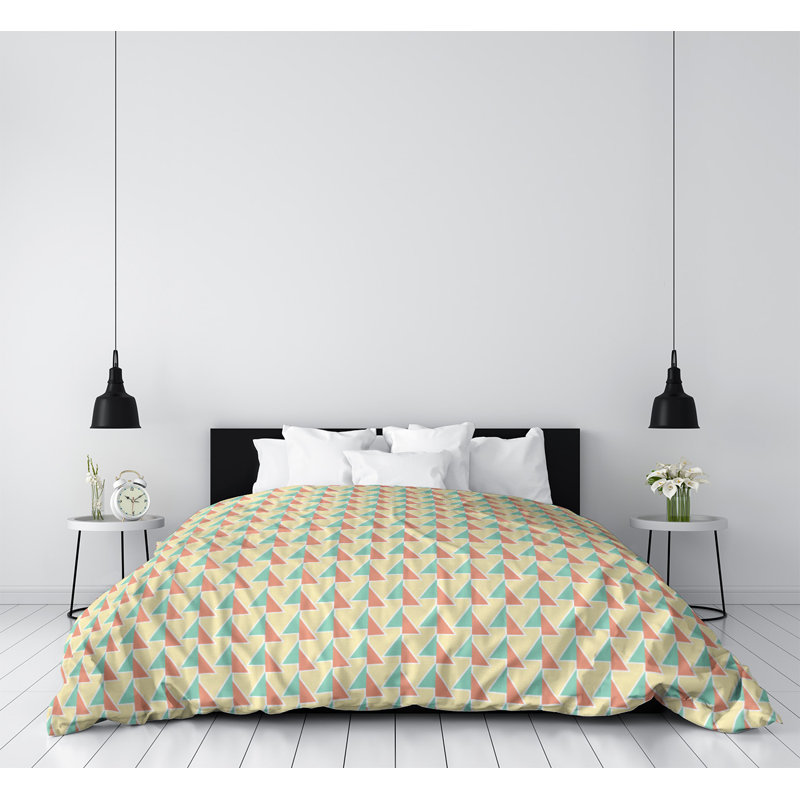 Patricia Geoffrey Polyester Geometric Shapes Duvet Cover, King Duvet Cover, Green/Orange, Microfiber