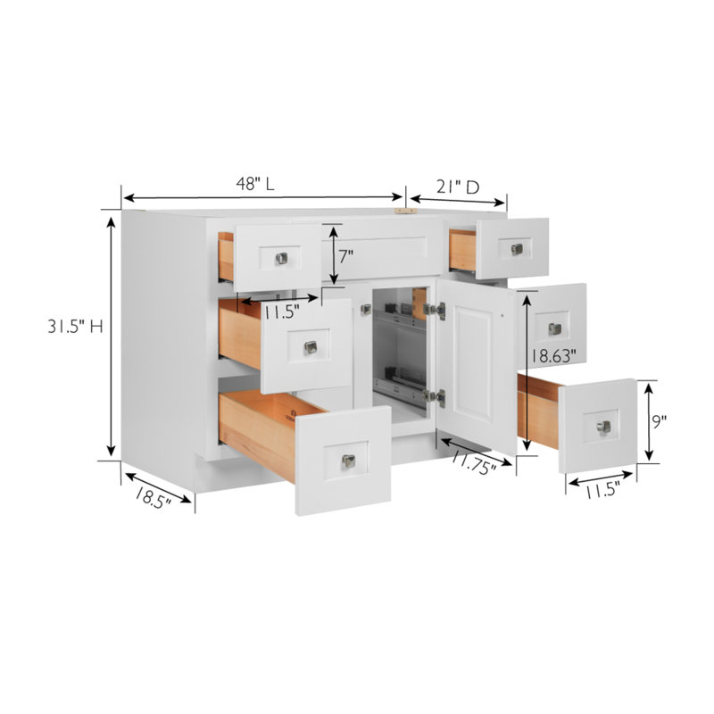 Brookings 48 Inch White Shaker Bathroom Vanity