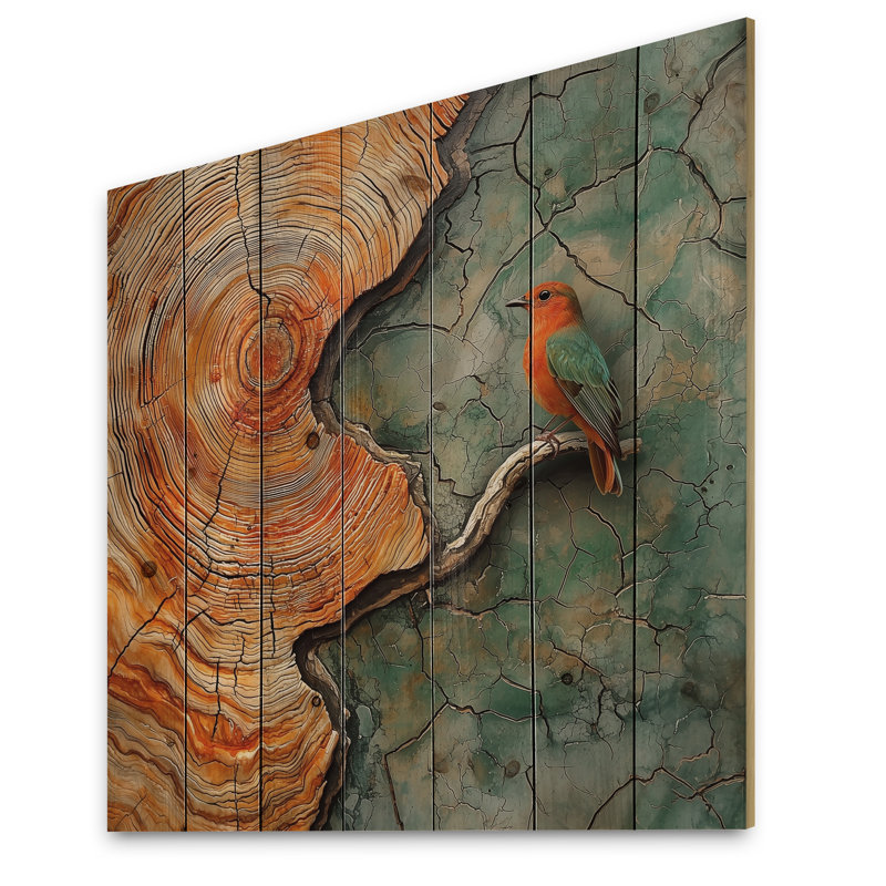 Pic avec glissade sur bois Harmony - Décoration murale oiseau en bois - sur bois de pin naturel, H 36 po x l 36 po