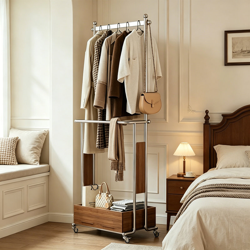 Portemanteaux double avec bac de rangement, Walnut