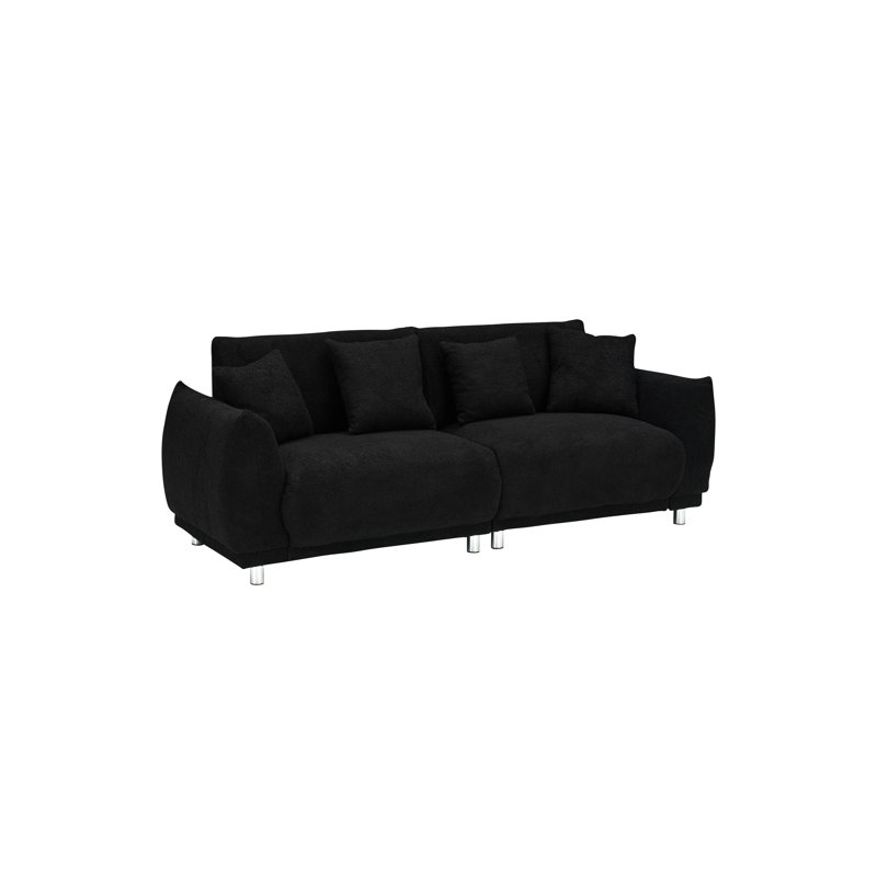 86.6 Inch, Modern, Black, Fleece , Removable Throw Pillows, Metal Feet, Reading, Stain - Relaxing,, Black