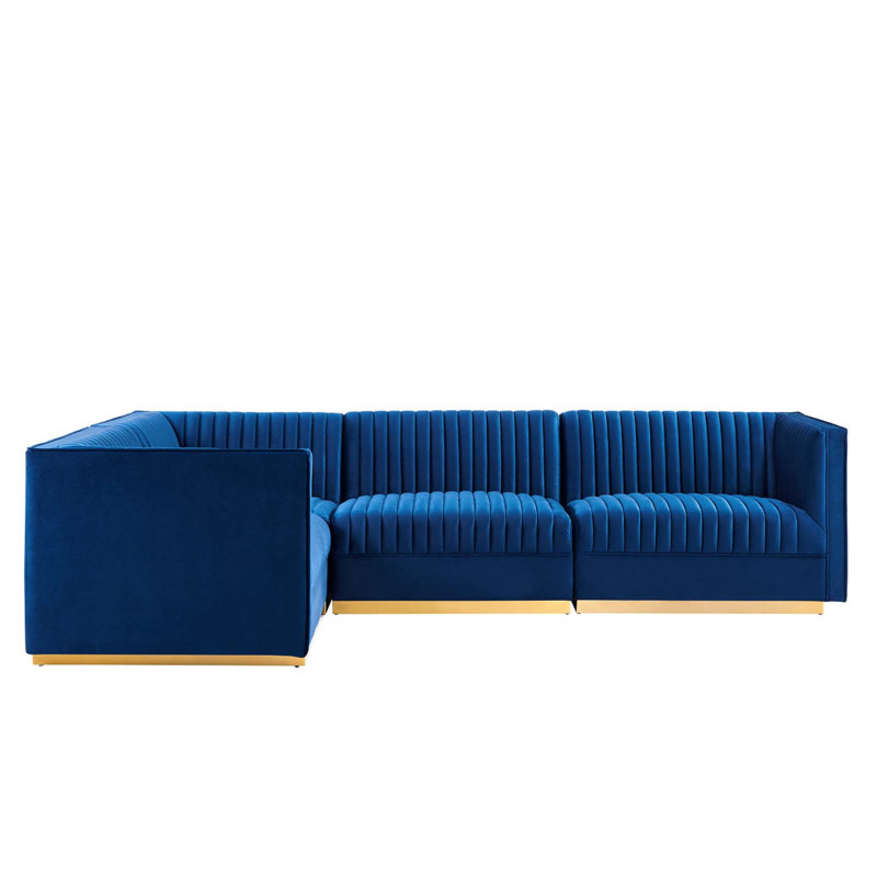 Canapé modulaire 4 pièces Sanguine Channel, 100 % polyester bleu, Face à la gauche