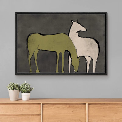 Signe, reproduction d'art sur toile encadrée, pastel, aquarelle, vert, blanc, chevaux, animaux, illustrations naturelles, portrait décoratif moderne, vie sauvage rustique pour le salon, la chambre à coucher, le bureau
