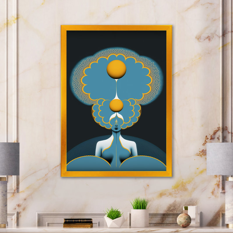 " Goddess Oracle Efflorescence VII ", 44" H x 34" W x 1.5" D, Gold Picture Frame Canvas