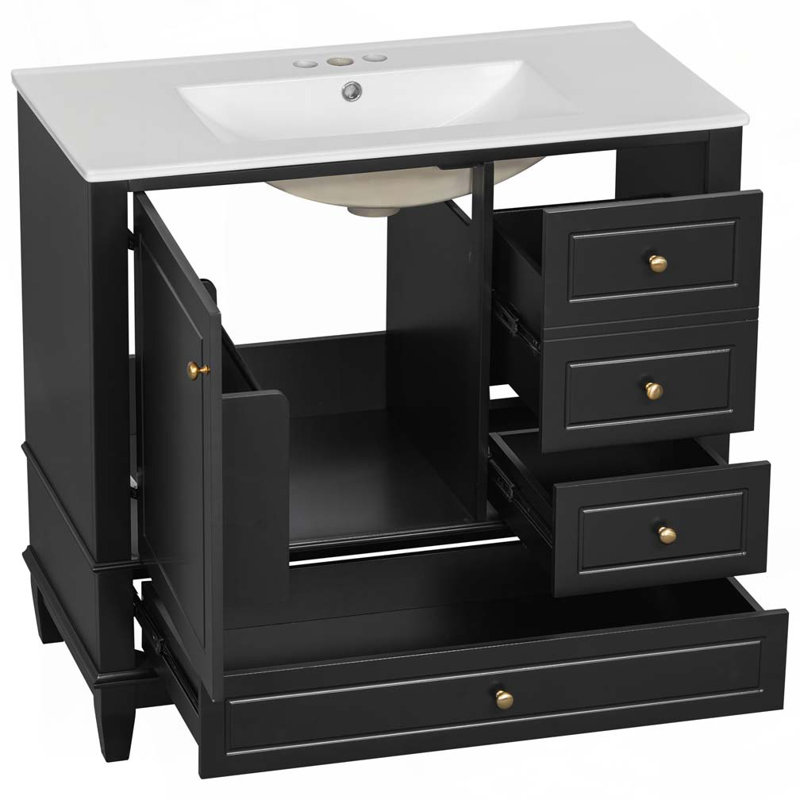 Meuble-lavabo 36 po avec lavabo en céramique, Noir