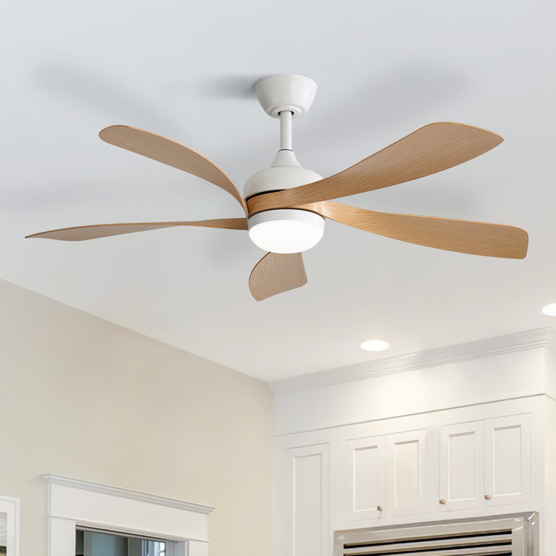 132 Cm Modern Ceiling Fan With Led Light And Remote Control, Natural, White