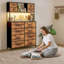 Commode 12 tiroirs en tissu avec station de charge et lumières DEL, armoire de rangement haute avec tablettes ouvertes-129020411