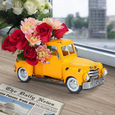 Farmhouse Yellow Metal Truck Decor