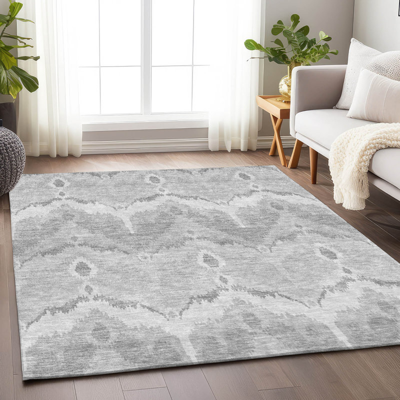 Premium Machine Washable Prisco Silver Rug, Rectangle 5' x 7'6"